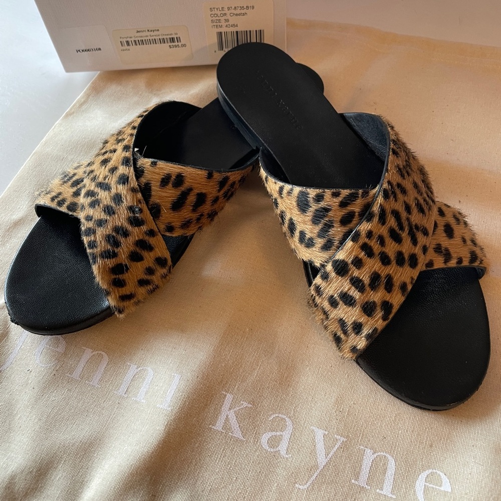 Jenni Kayne Pony Hair Crossover Cheetah Sandals